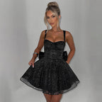 Glitter Tulle Bow A-Line Mini Dress