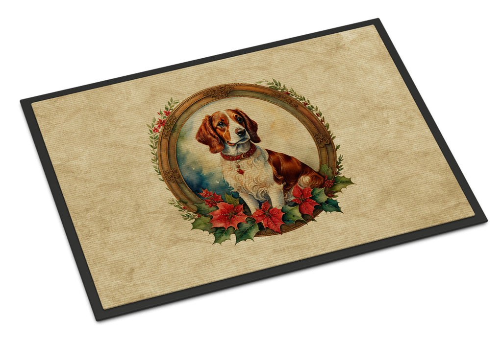 Brittany Spaniel Christmas Flowers Doormat
