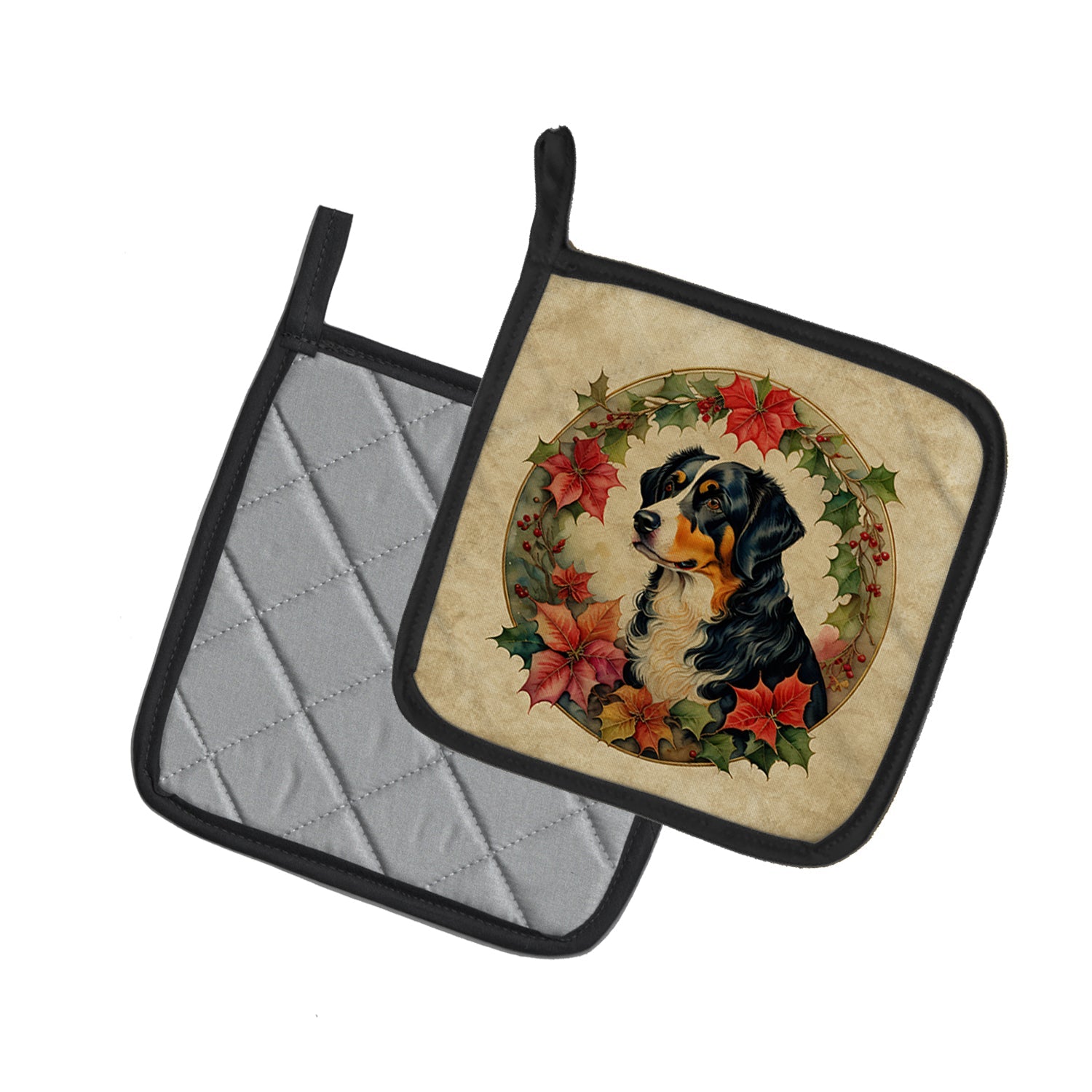 Appenzeller Sennenhund Christmas Flowers Pair of Pot Holders