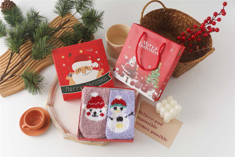 Children's Non-Lint Coral Velvet Elk Christmas Socks