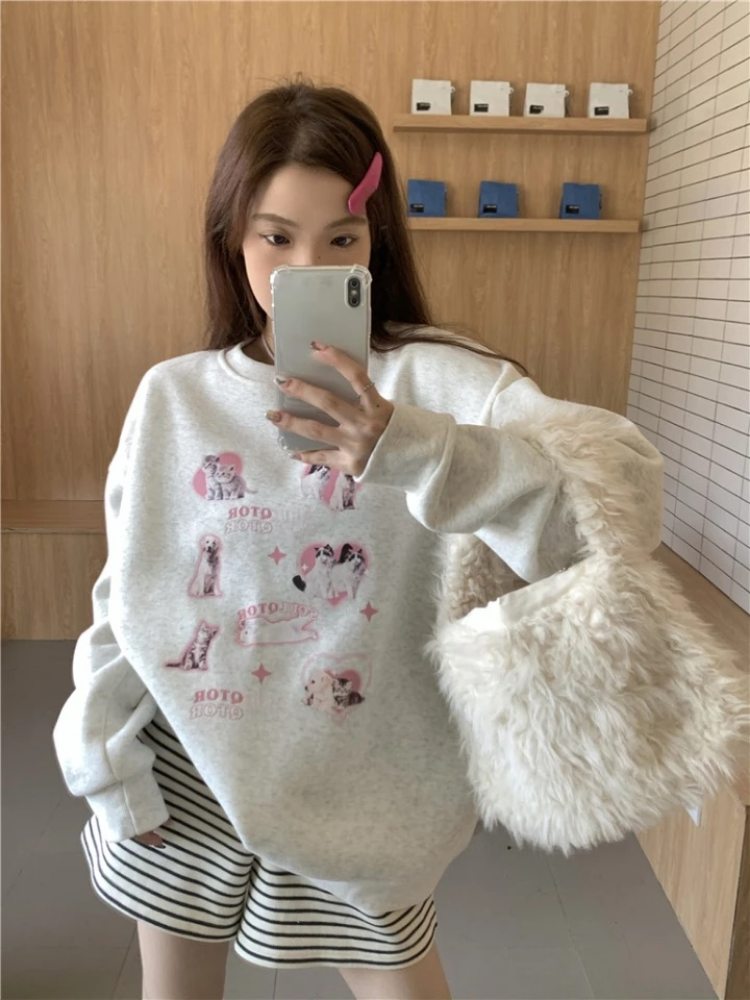 ADAgirl Kawaii Dog Print Oversized Hoodie for Women