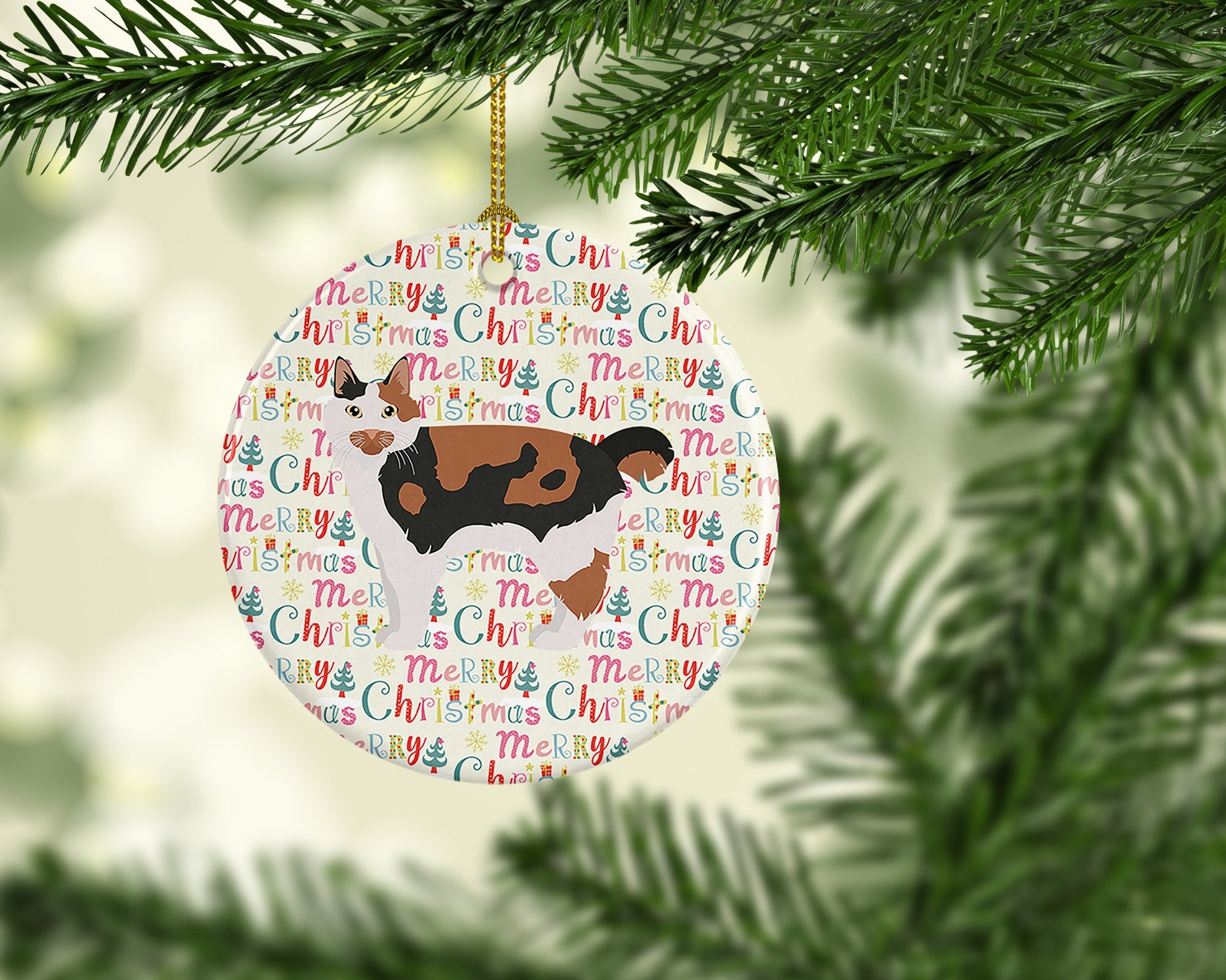 Cymric #2 Cat Christmas Ceramic Ornament