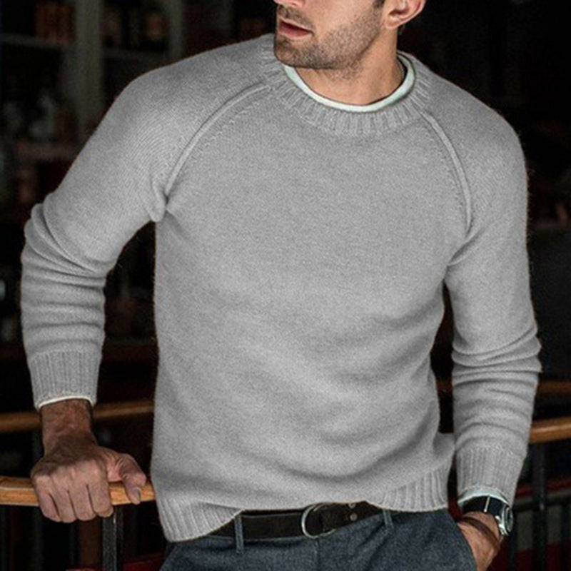 Men's Solid Color Round Neck Knitted Sweater