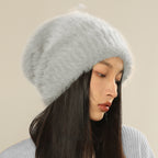 White Oversized Wool Knit Hat for Big Head Circumference | Embroidered Cap
