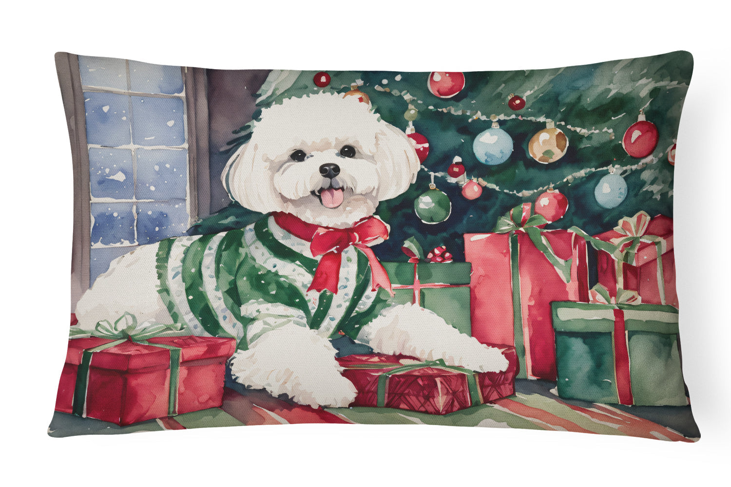 Bichon Frise Christmas Throw Pillow