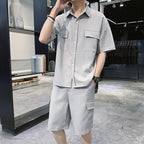 Men's Fashion Striped Shirt and Jacket Shorts Set