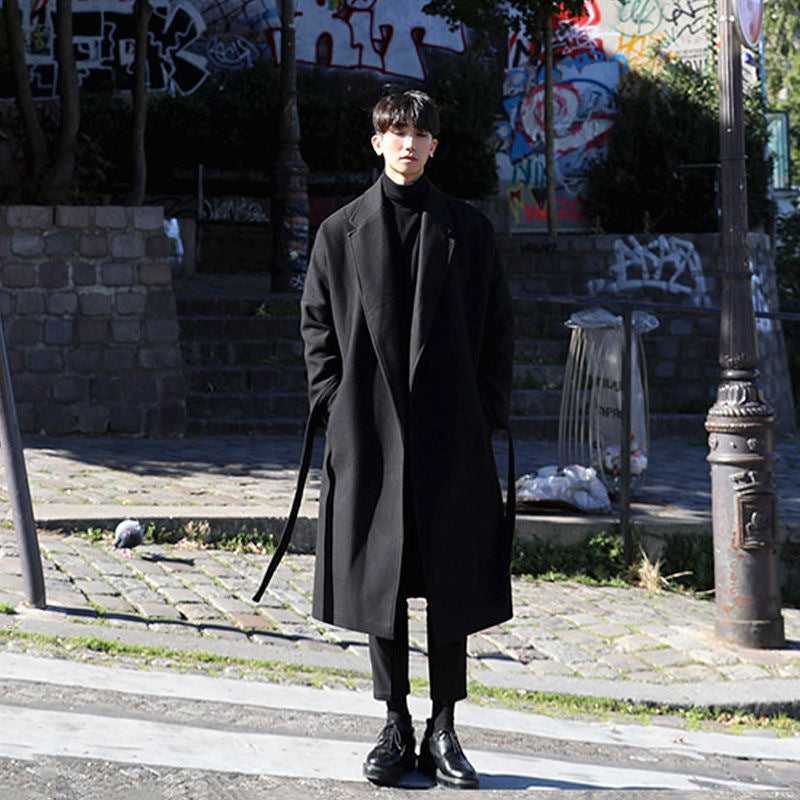 Men's Woolen Coat - Casual Medium Length Windbreaker