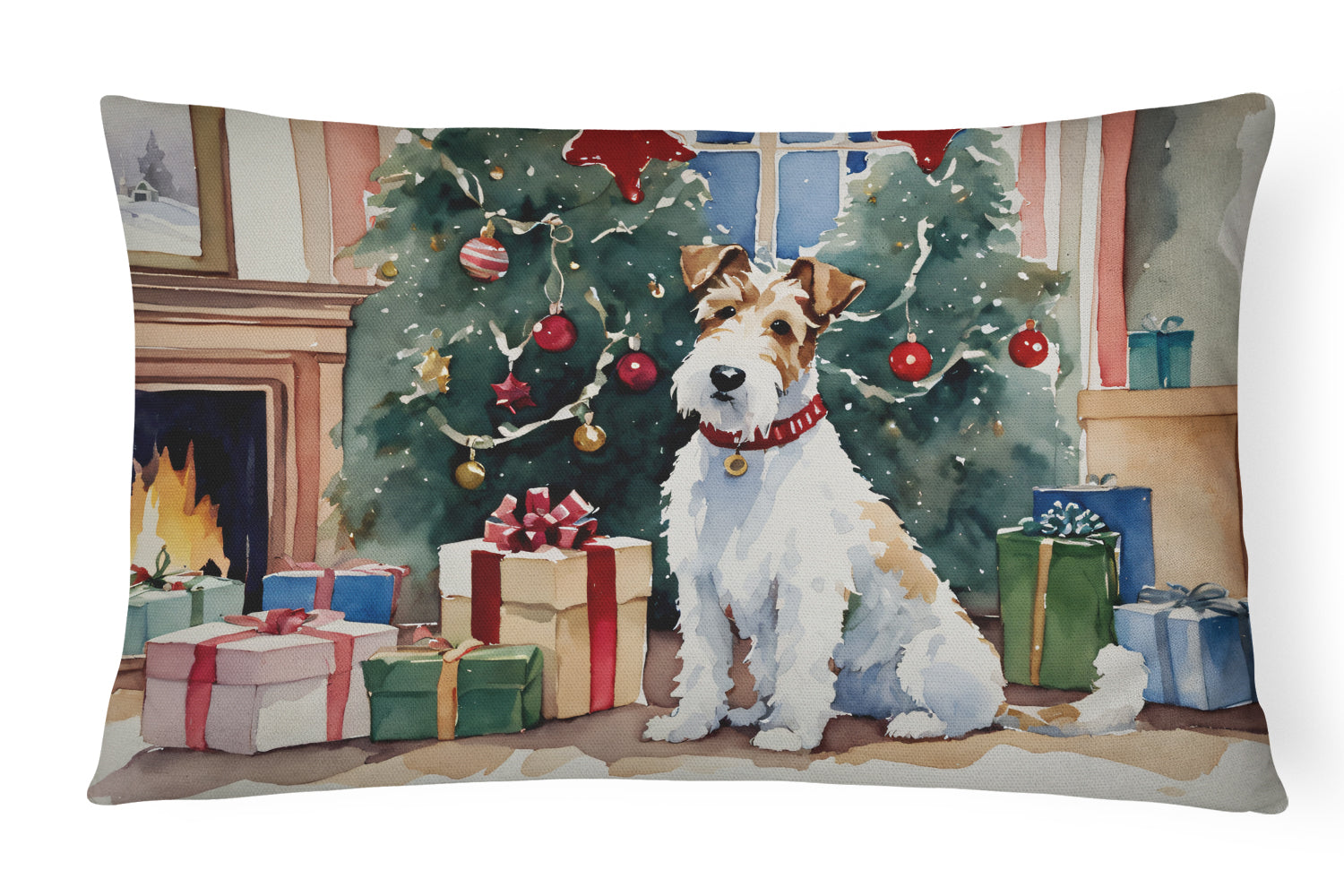 Fox Terrier Cozy Christmas Throw Pillow