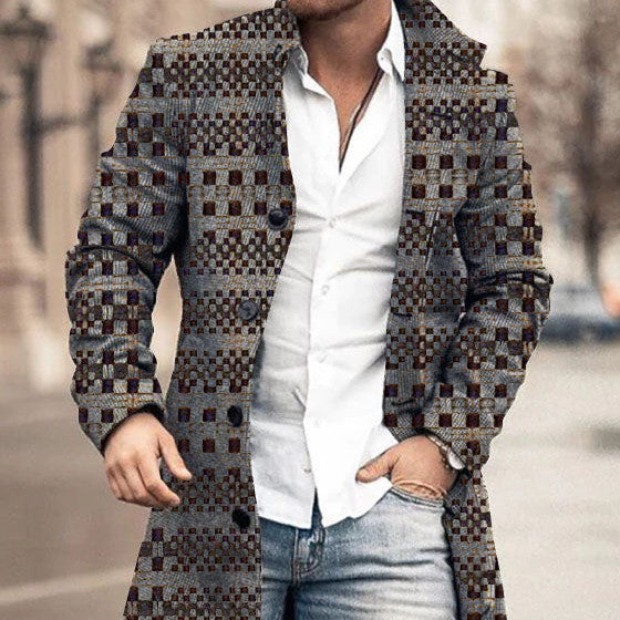 Men's Woolen Stand Collar Medium Long Casual Coat