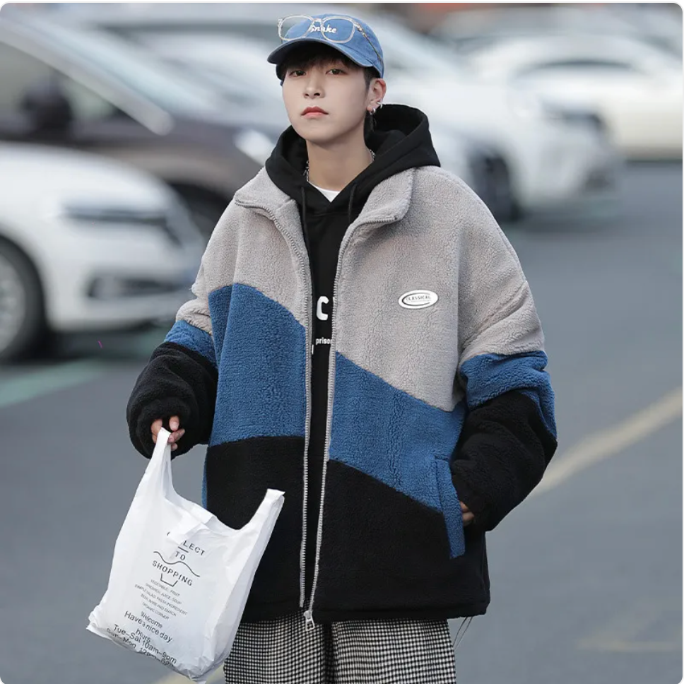 Color Block Thickened Cotton-Cashmere Jacket