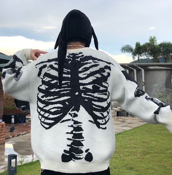 Skull Round Neck Long Sleeve Unisex Fashion Sweater