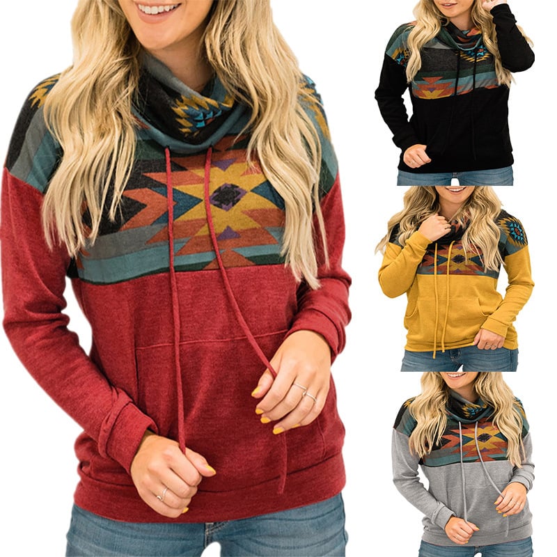 Sun Totem Ethnic High-Neck Hooded Sweater