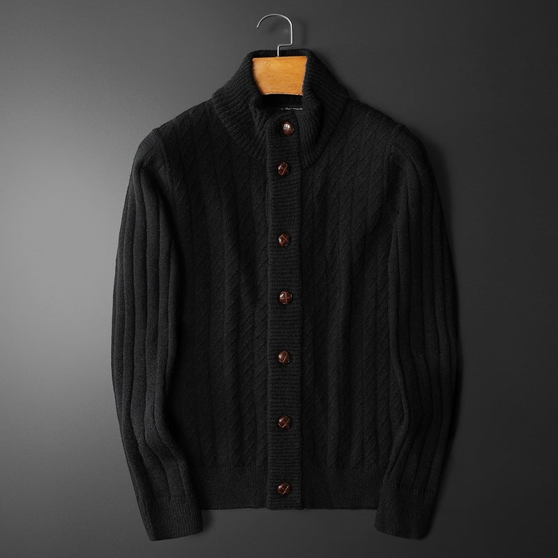 Men's Button Cardigan Coat - Solid Color Knitted Sweater