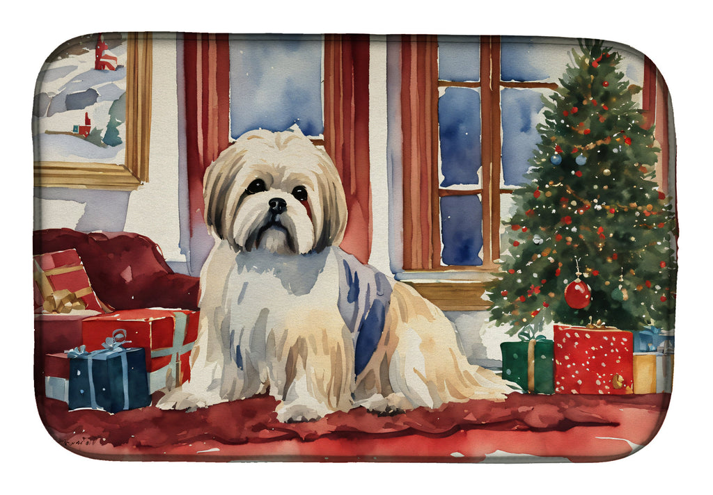 Lhasa Apso Cozy Christmas Dish Drying Mat