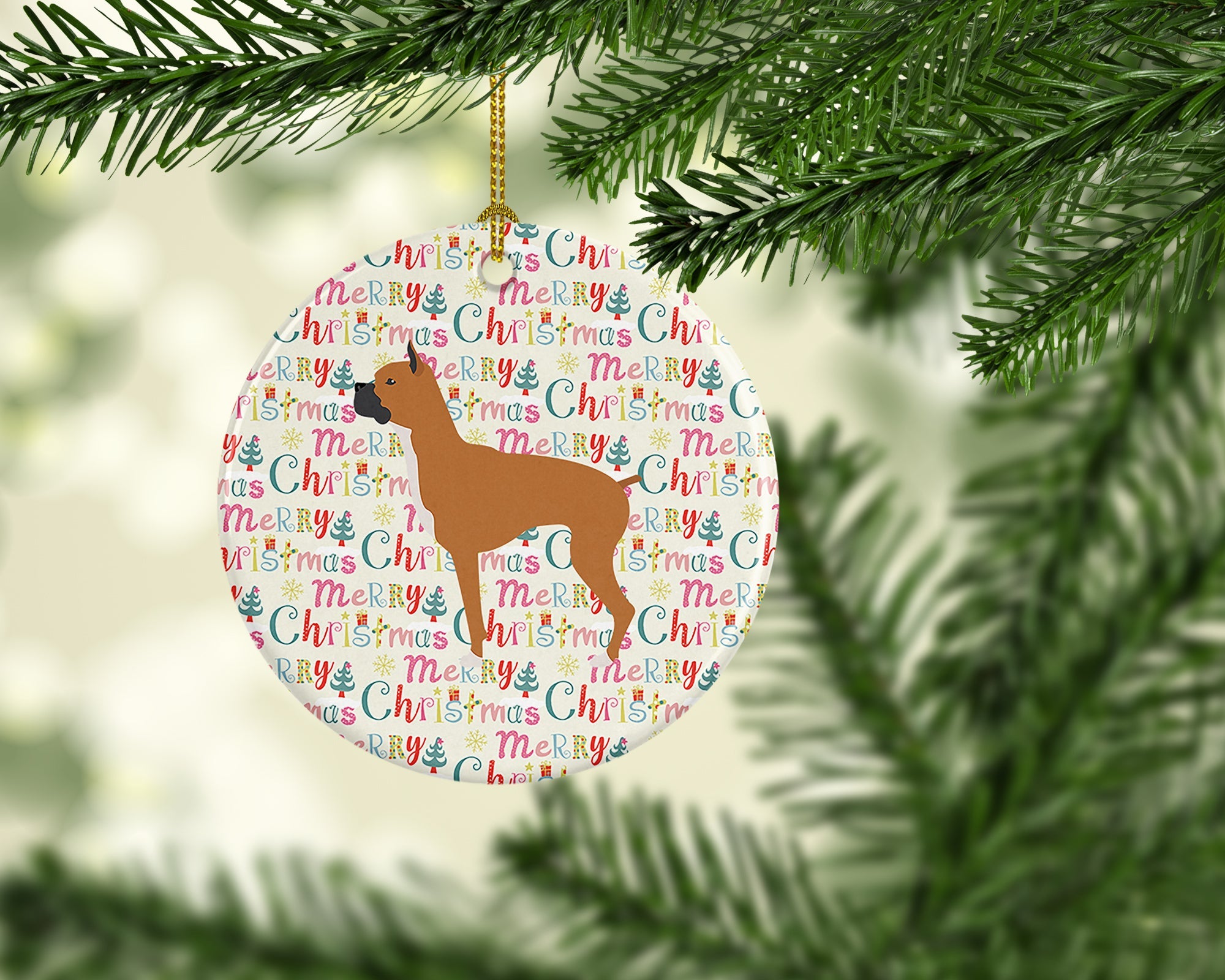 Boxer Merry Christmas Ceramic Ornament
