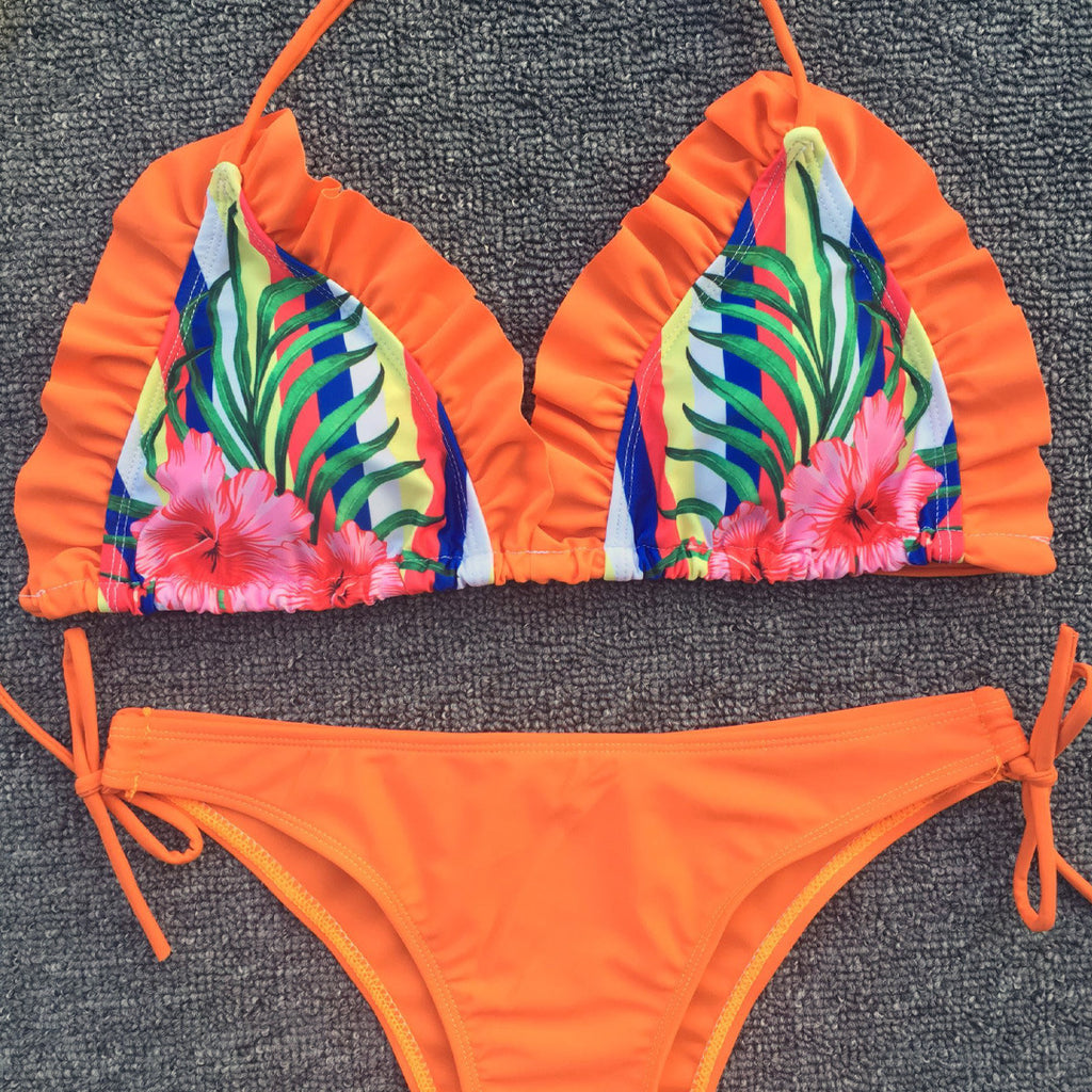 2019 Women's Ruffled Bikini with Tie Straps