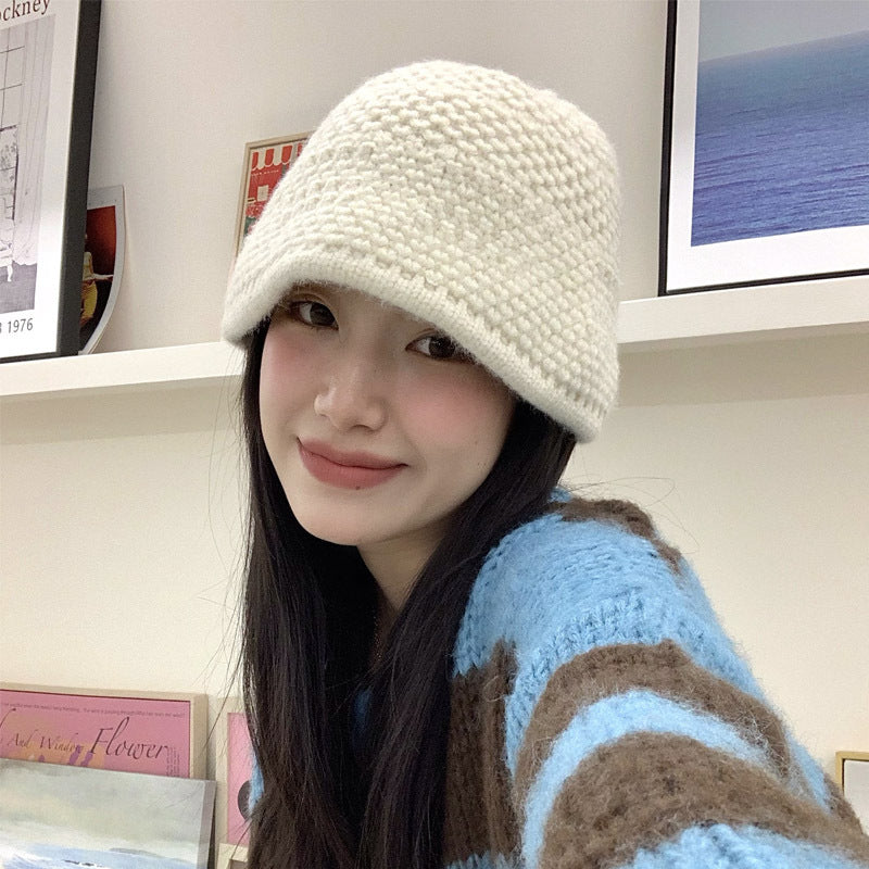 Loose Wool Knitted Fisherman Bucket Hat for Women | Embroidered Cap