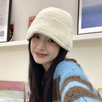 Loose Wool Knitted Fisherman Bucket Hat for Women | Embroidered Cap