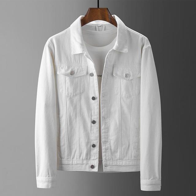 2024 Men's White Denim Casual Jacket with Thin Lapels