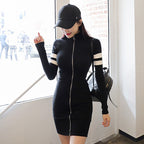 Korean Knit Long Sleeve Dress with Zipper for Women