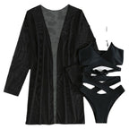 3pcs Women's High Waist Swimsuit with Mesh Shawl Set