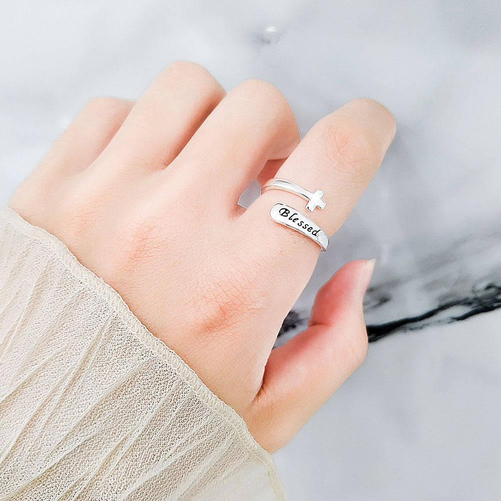 Cross Letter Simple English Women's Ring