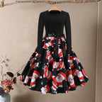 A-line Long Sleeve Christmas Dress with Santa Print