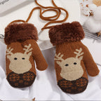 Children's Winter Christmas Cartoon Gloves with Rope