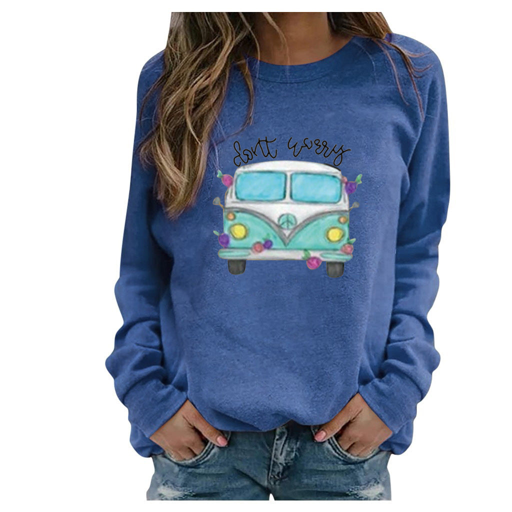 Long Sleeve Printed Round Neck Sweater for Women