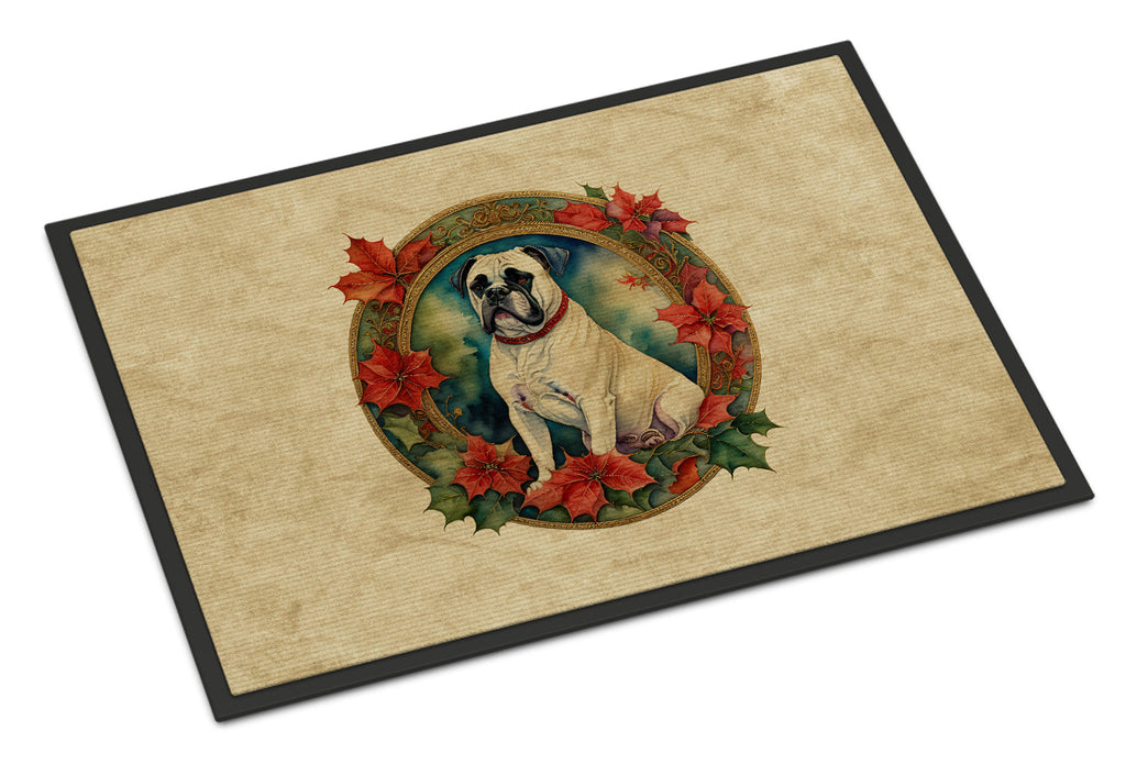 White Boxer Christmas Flowers Doormat