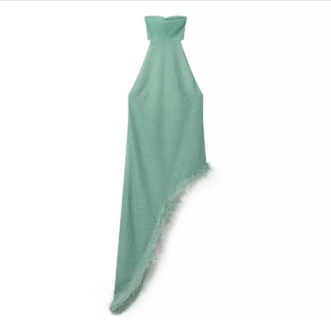 Feather Trim Halter Party Dress