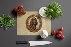 Boykin Spaniel Christmas Flowers Glass Cutting Board