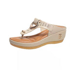 Metal Decorative High Heel Wedge Thong Sandals for Women