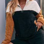 Double-sided Plush Sweater with Contrast Stitching Pocket