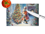 Fox Terrier and Santa Claus Glass Cutting Board