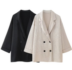 Ruffled Suit Jacket with Casual Trousers