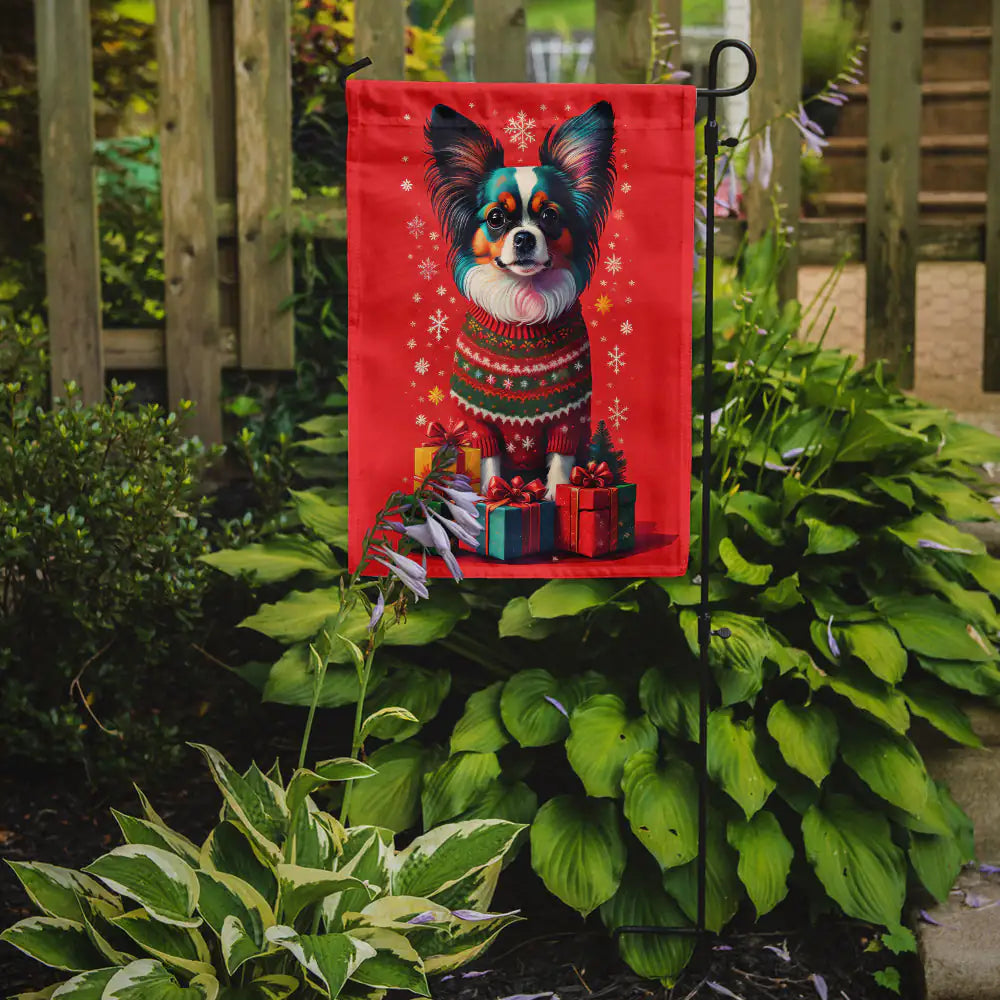 Papillon Holiday Christmas Garden Flag