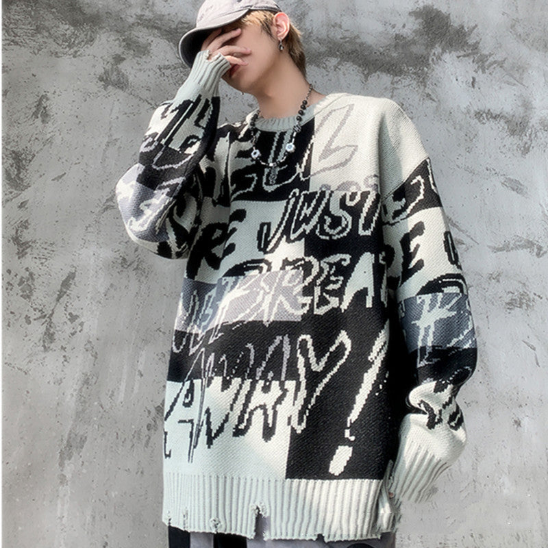 Men's New Loose-Fitting Jacquard Sweater for Autumn/Winter
