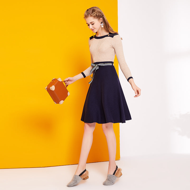A-line Mini Sweater Dress with Turtleneck for Women