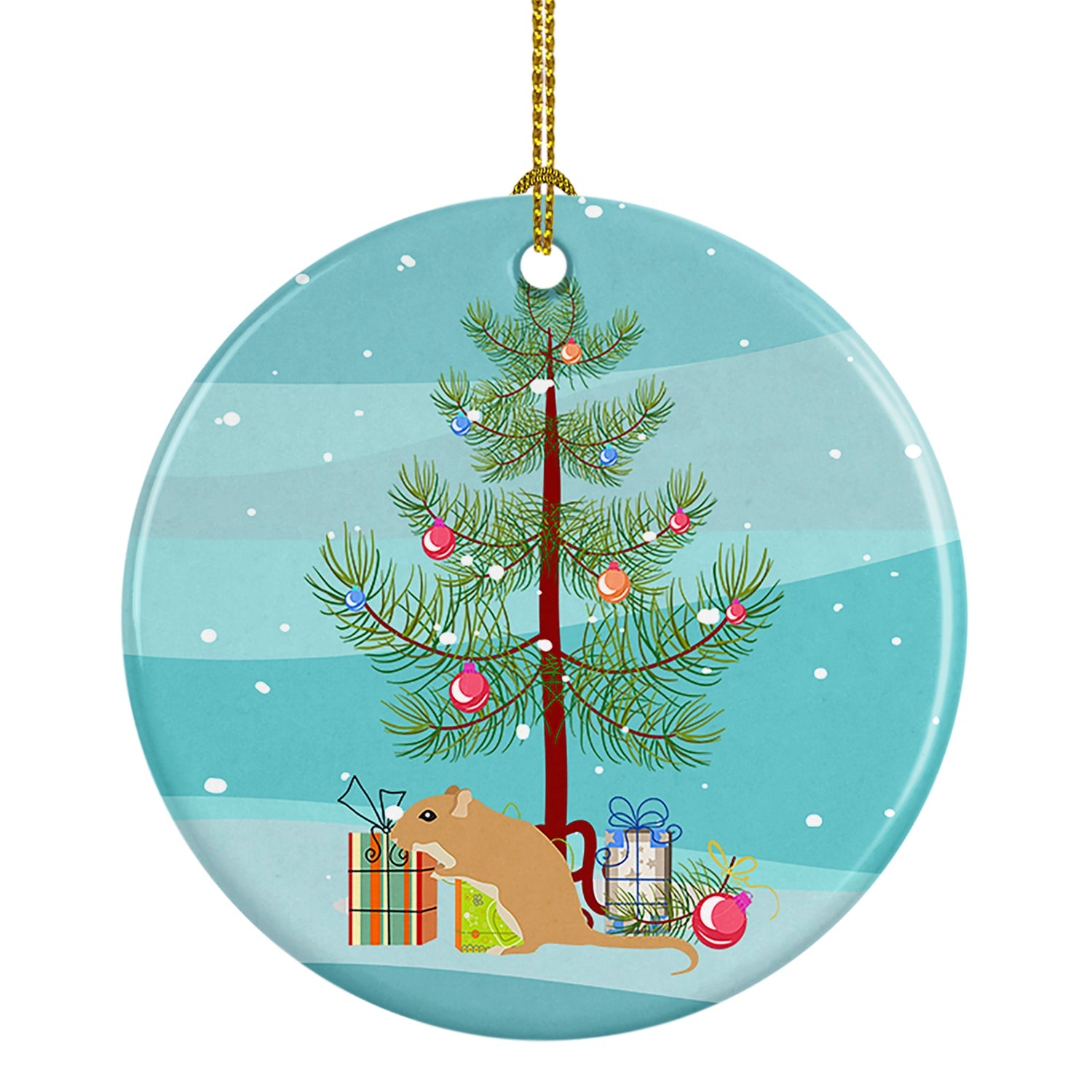 Gerbil Mouse Merry Christmas Ceramic Ornament