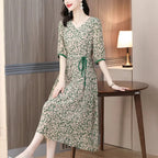 2022 Summer Silk Dress with Tie Waist and Slim Fit