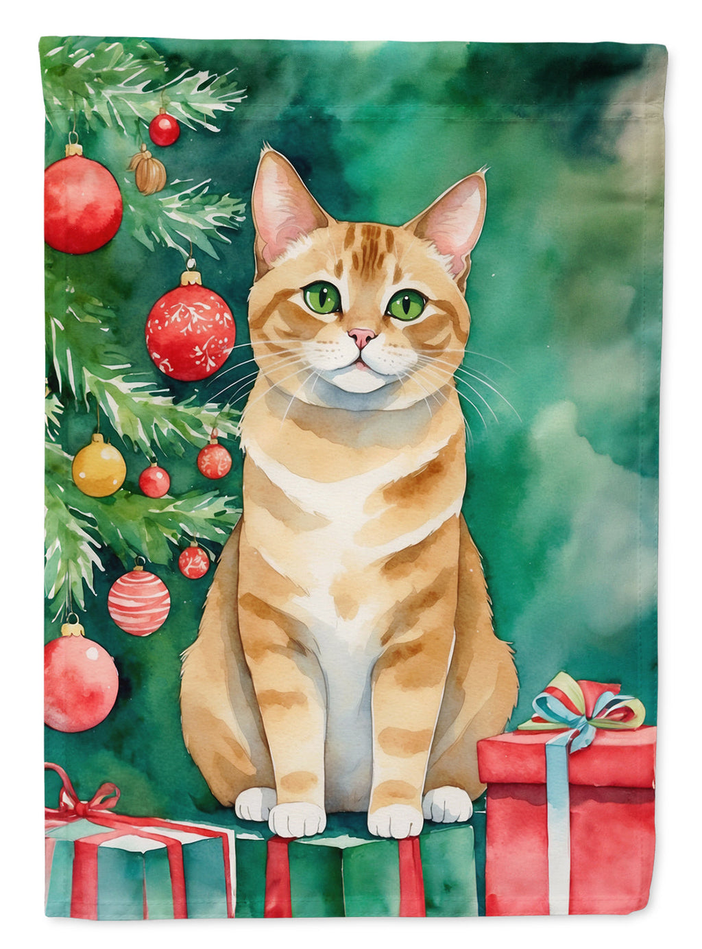 Malayan Cat By the Christmas Tree Garden Flag