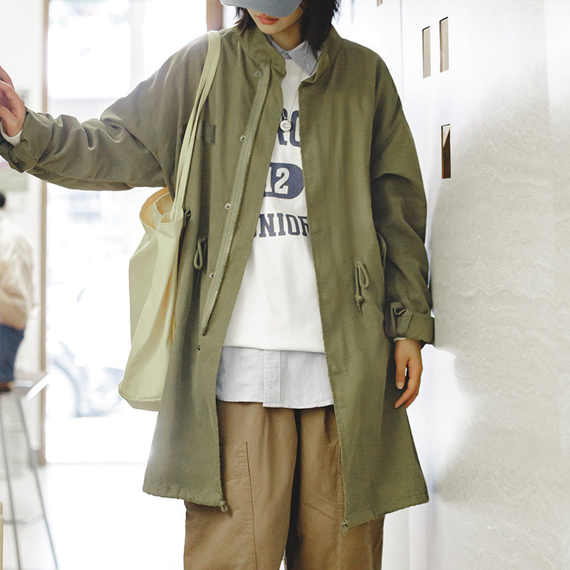 Green Military Long Fish Tail Windbreaker Coat