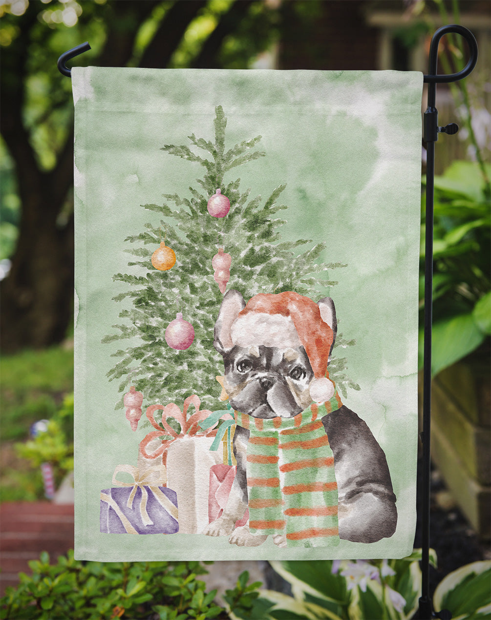 French Bulldog Black #2 Christmas Presents and Tree Garden Flag