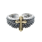 Vintage Men's Fashion Ring with Cross and Wings Design