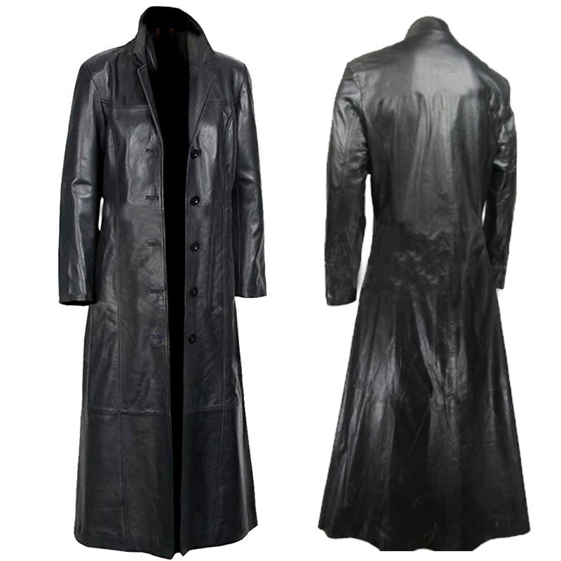 Men's Plus Size Leather Motorcycle Duster with Fur Coat