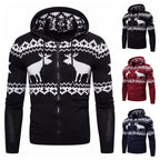Men's Christmas Reindeer Knit Zipper Hoodie Sweater | Streetwear