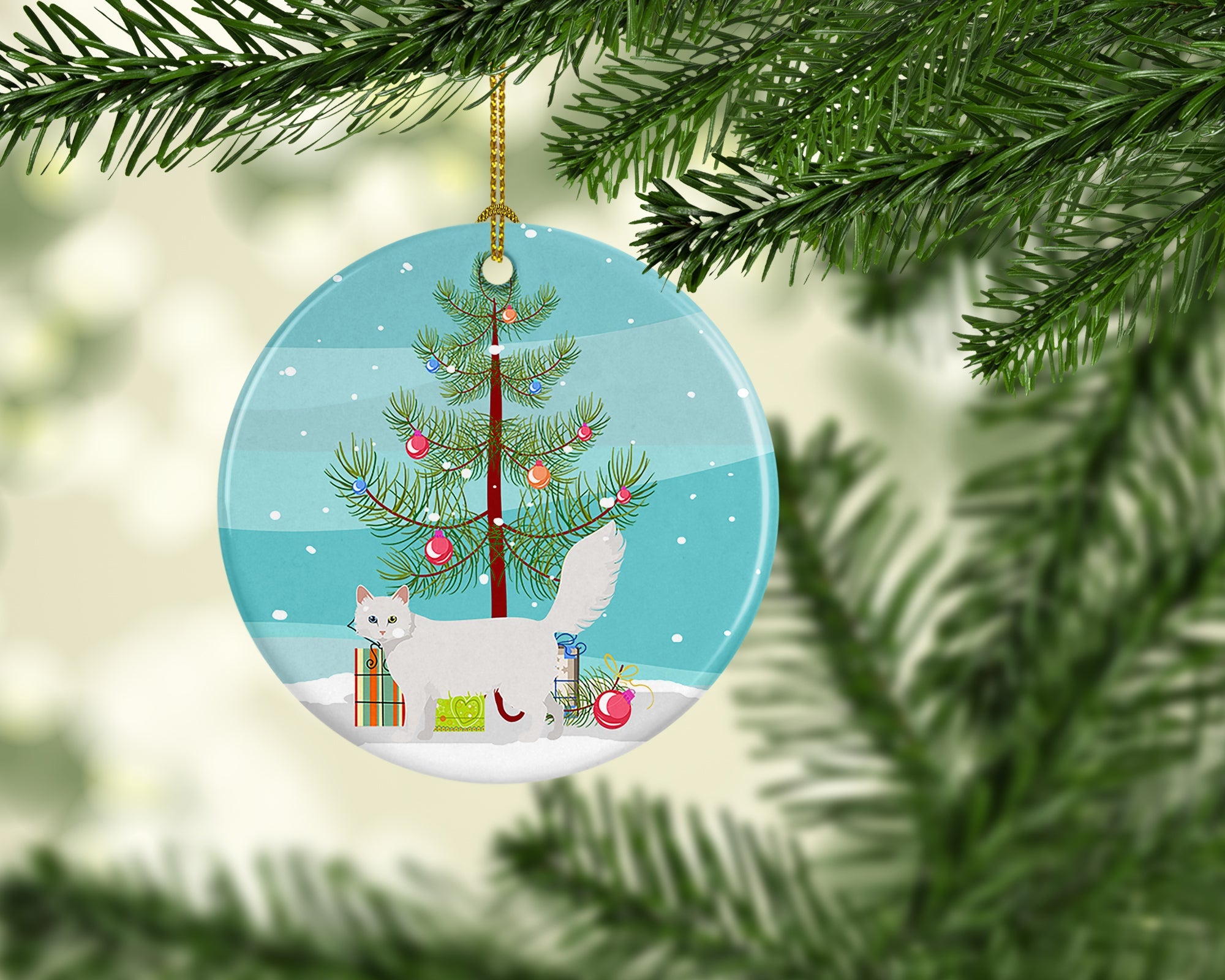 Turkish Angora Cat Christmas Ceramic Ornament