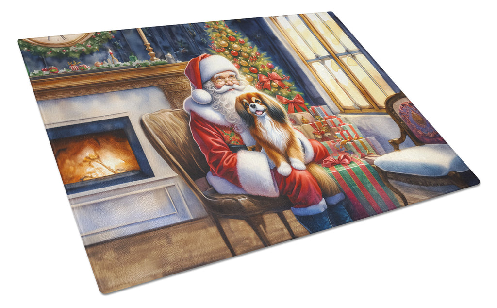 Tibetan Spaniel and Santa Claus Glass Cutting Board