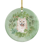 Shiba Inu Cream Christmas Wreath Ceramic Ornament